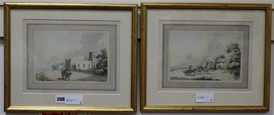 Samuel Hewitt Carters passing a church and cottage 5.5 x 8in.